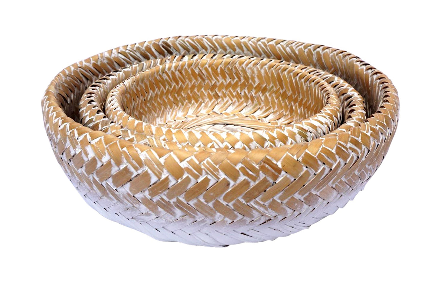Natural & White Decorative Bamboo Baskets (Set of 3)