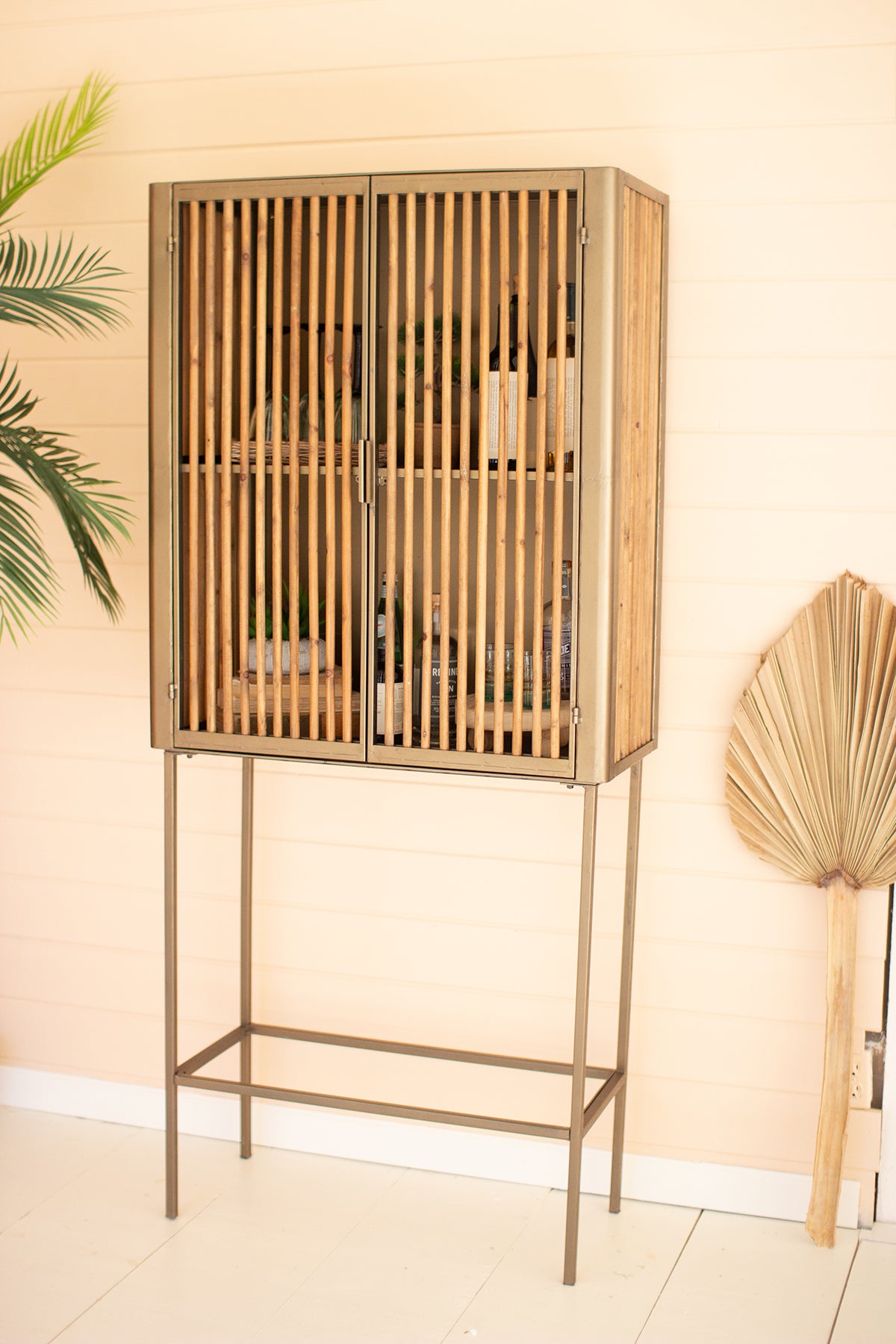 Antique Brass & Wood Cabinet