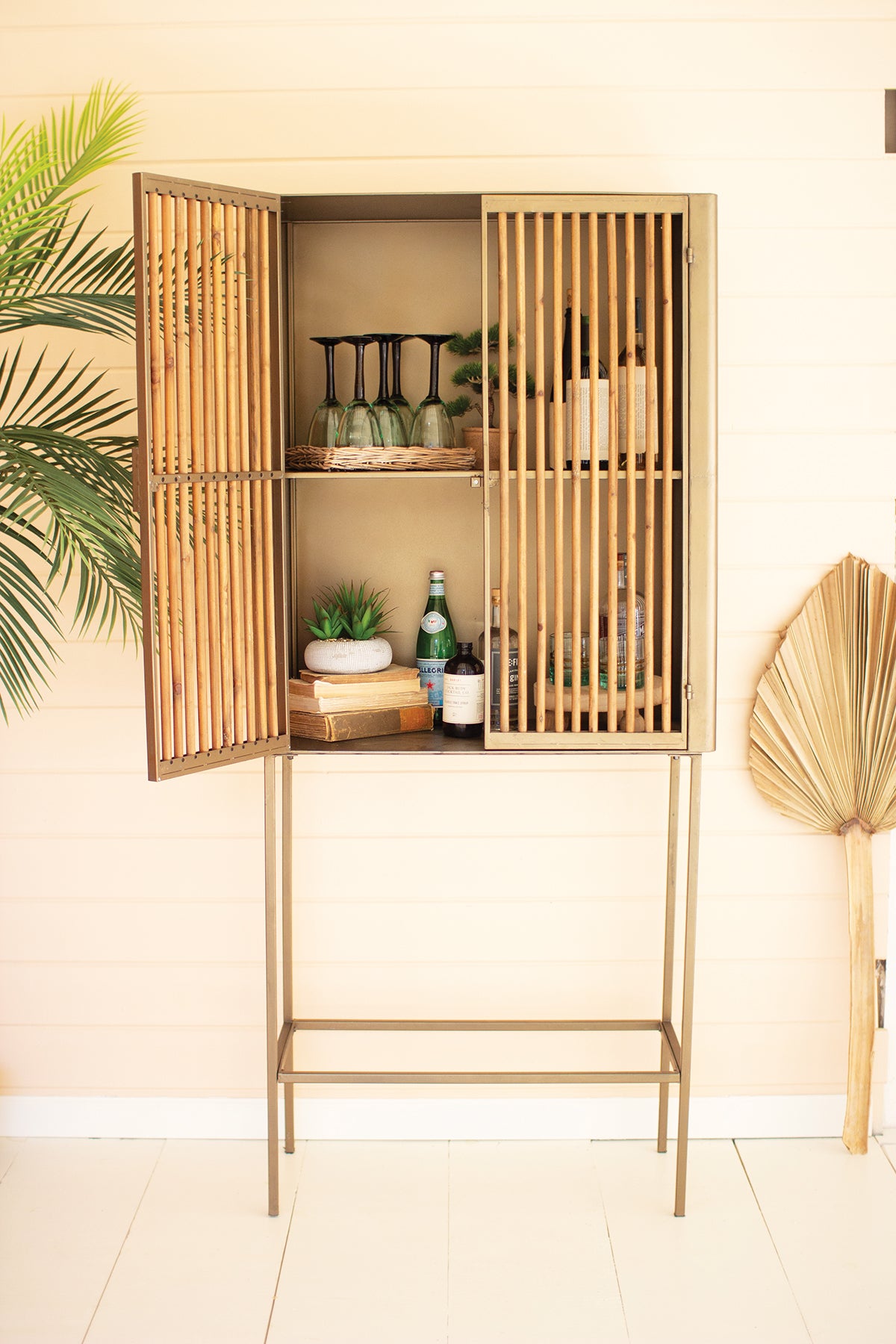 Antique Brass & Wood Cabinet