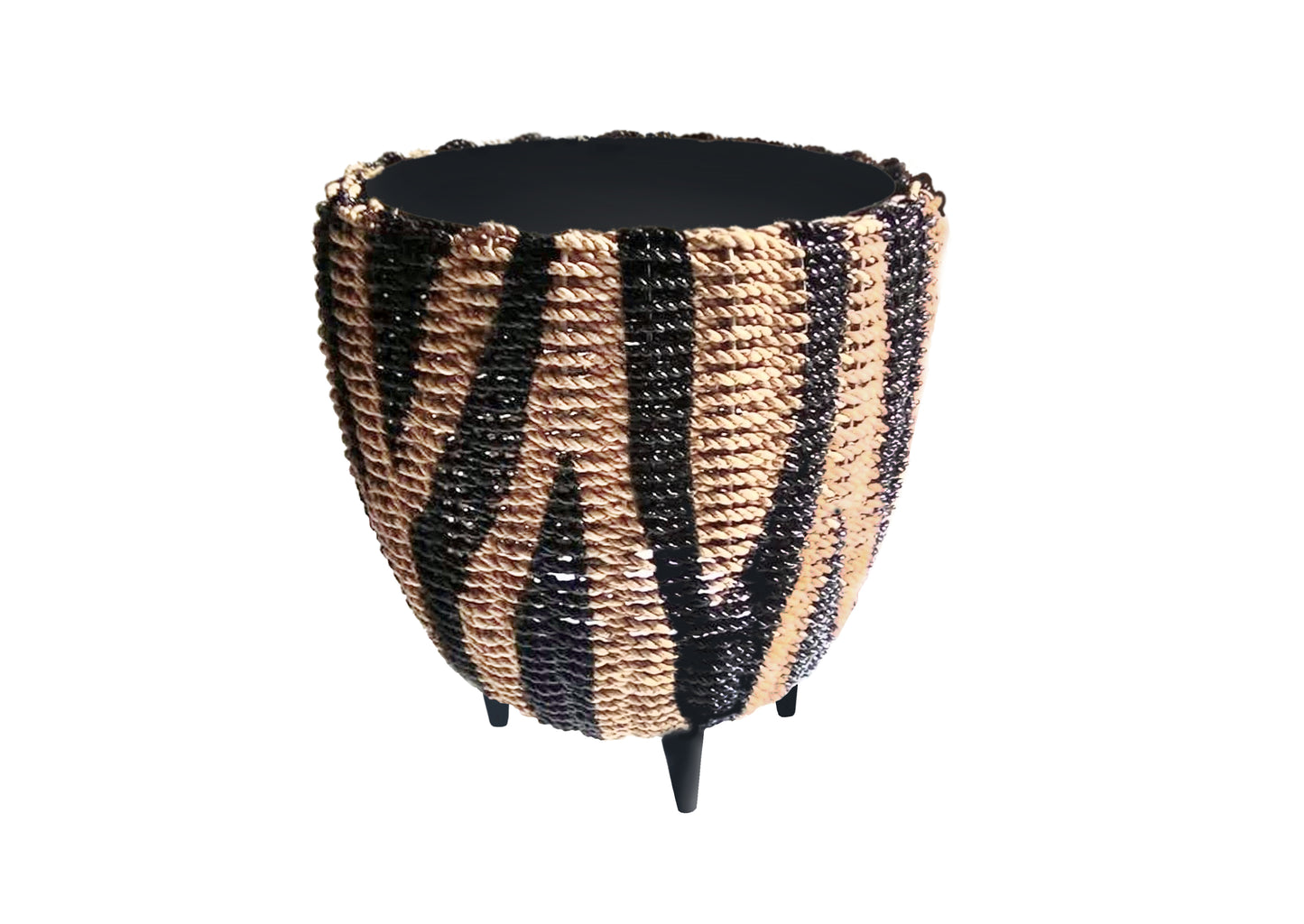 Zebra Striped Rattan Basket