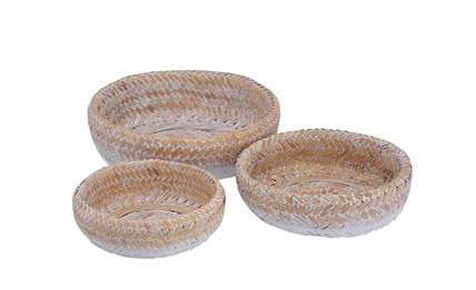 Natural & White Decorative Bamboo Baskets (Set of 3)