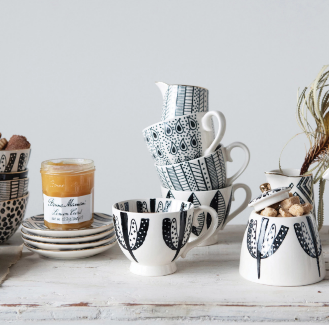 Hand Painted Stoneware Bowls (Set of 4)