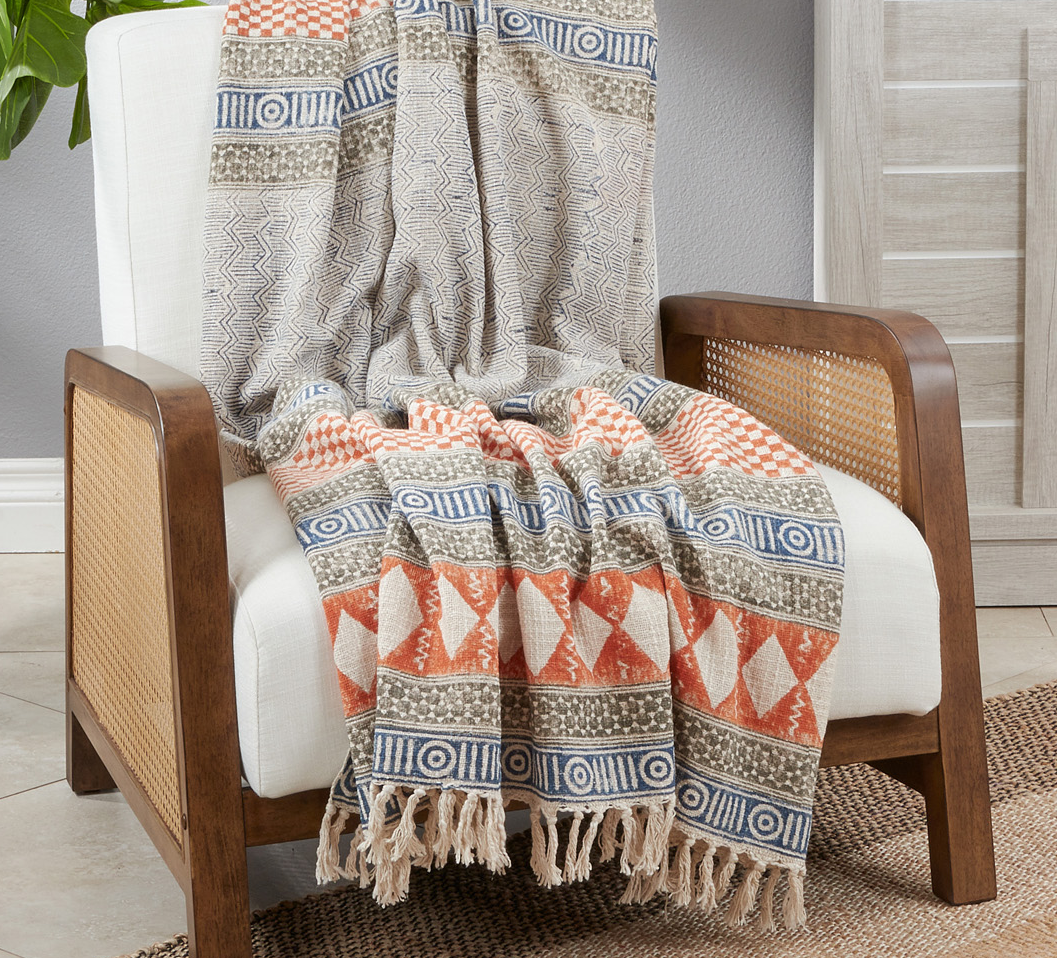 Multi-Color Block Print Throw