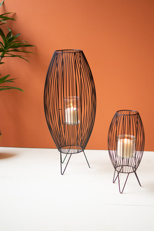 Standing Candle Lanterns - Black Iron (Set of 2)