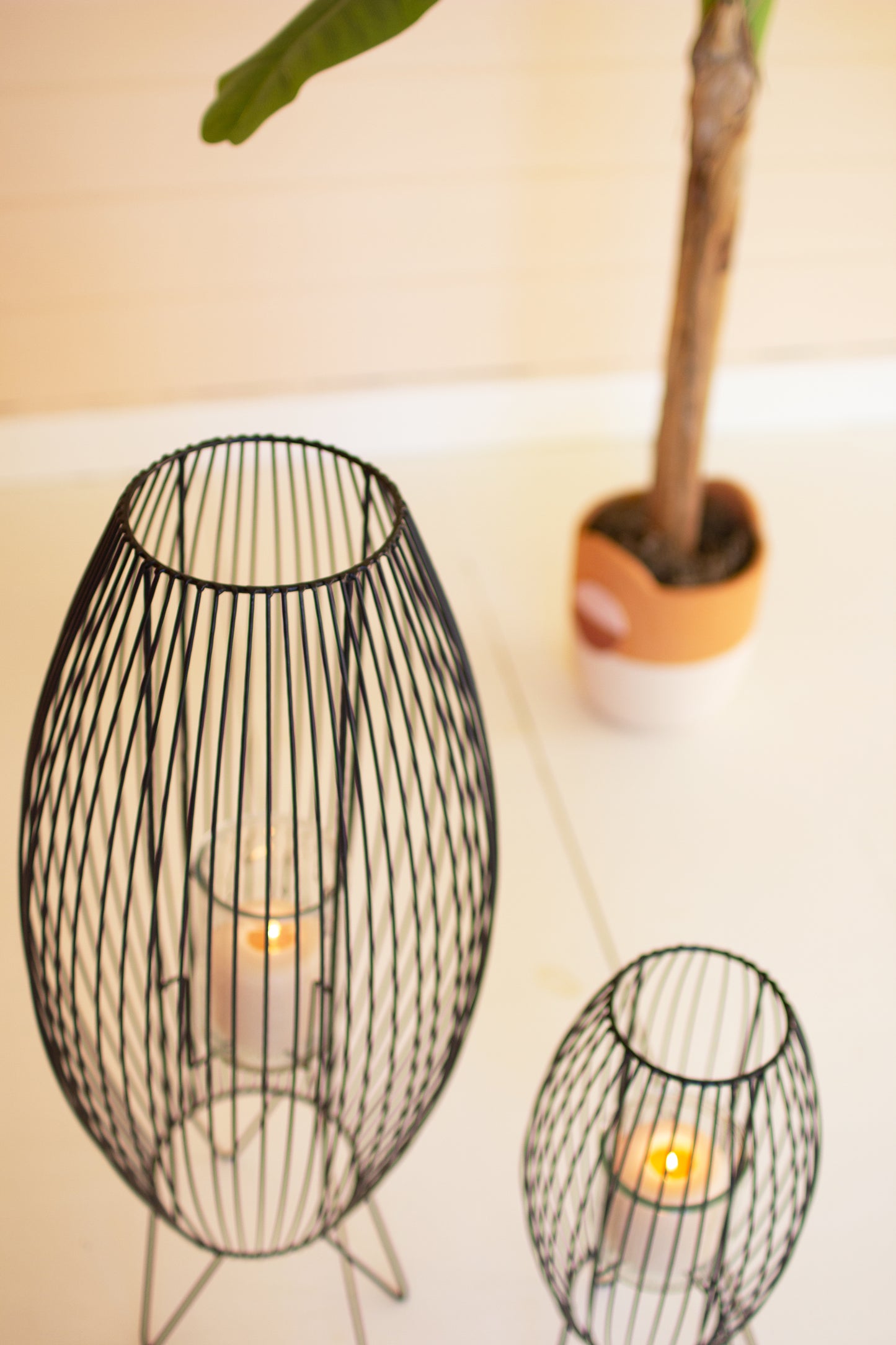 Standing Candle Lanterns - Black Iron (Set of 2)