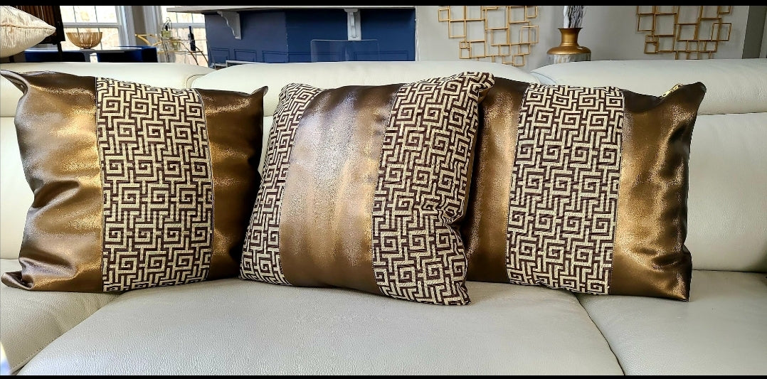 Bronze Vegan Leather Throw Pillows