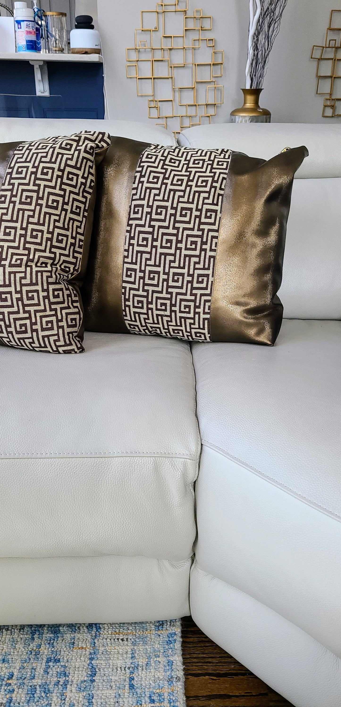 Bronze Vegan Leather Throw Pillows